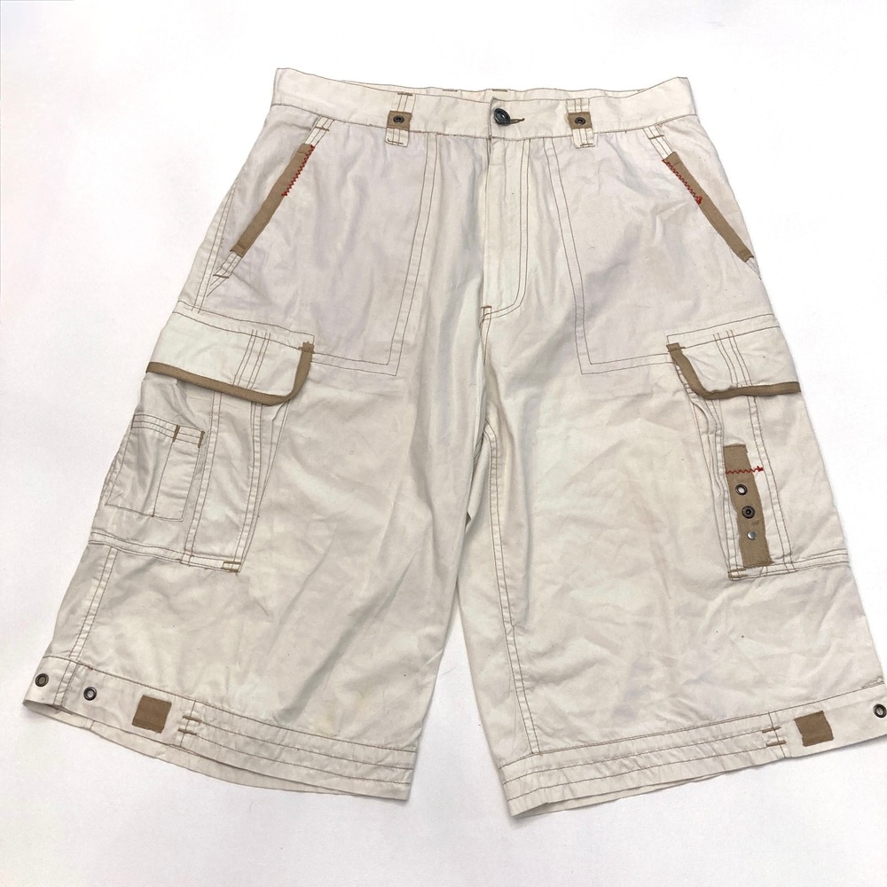 Koman 100% Cotton Cargo Shorts Mens 36 Beige Tan Lightweight 13.75" Inseam Y2K